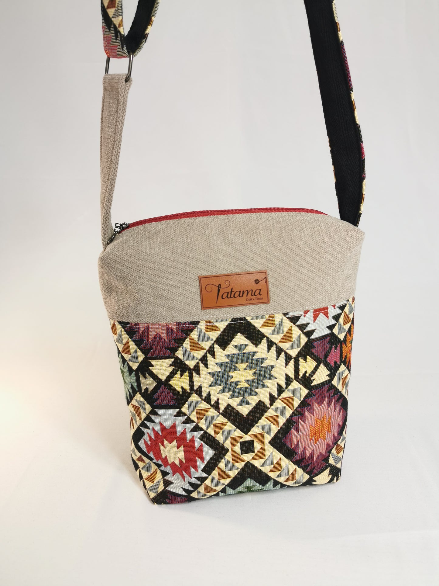 Sac à main Zip - Ethnique - Tatama-Cuir-et-Tissu