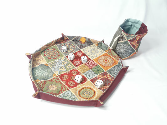Piste de dés - Patchwork (fond bordeaux)